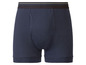 Blaue Boxershorts mit einem dunkelblauen Bund.