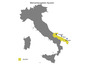 Karte von Italien mit Apulien, einschließlich der Städte Foggia, Bari und Brindisi.