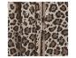 Leopardgemusterter Stoff mit Reißverschluss und Druckknöpfen.