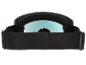 Rückansicht einer schwarzen Skibrille mit hellblauer Scheibe und Schaumstoffpolsterung.