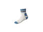 Weißer Kindersocken mit blauem Dinosauriermotiv und Streifen