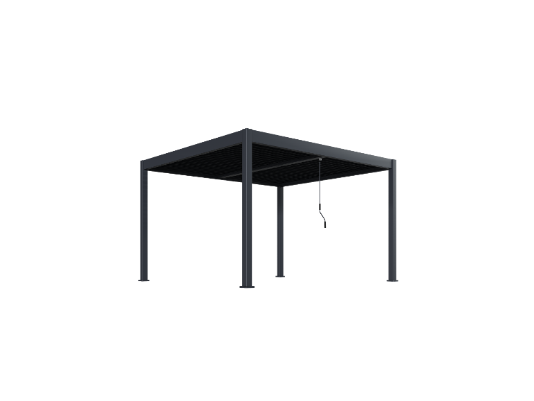 Aluminium-Pergola mit verstellbaren Lamellen.