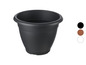 Ein schwarzer runder Blumentopf