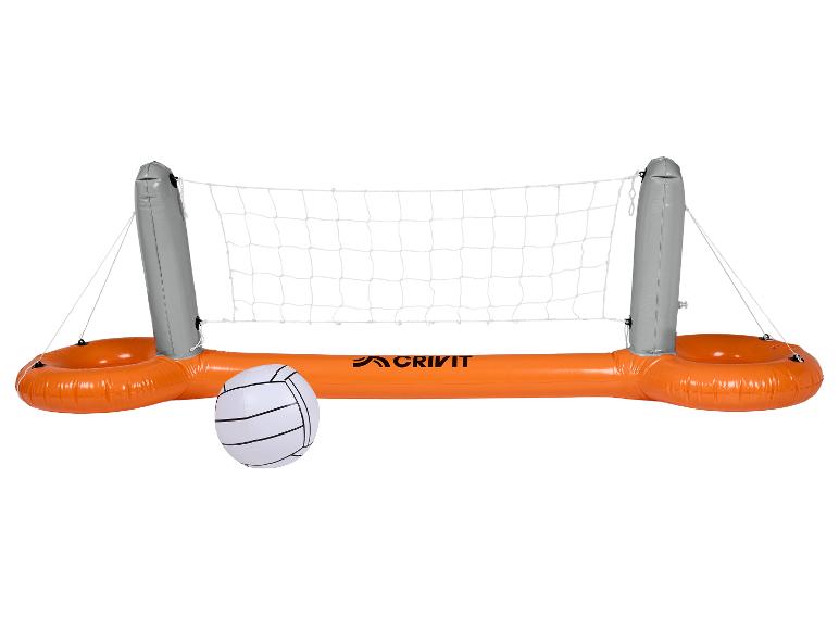Aufblasbares Volleyballnetz mit Ball für den Pool, orange und grau.