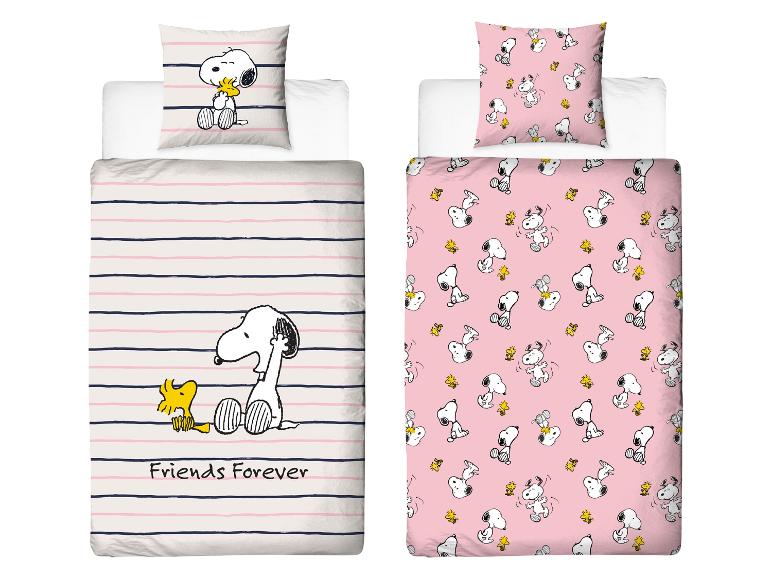 Snoopy Kinderbettwäsche mit zwei verschiedenen Designs.