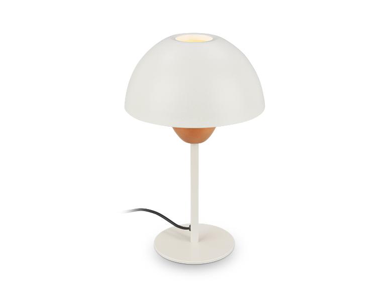 Weiße Tischlampe mit kuppelförmigem Schirm und rundem Fuß