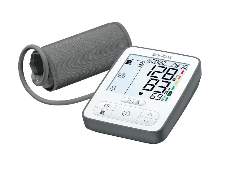 Ein Sanitas Blutdruckmessgerät mit Manschette.
