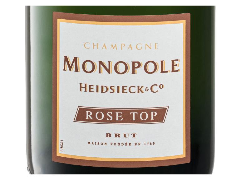 Champagnerflaschenetikett mit dem Text „MONOPOLE HEIDSIECK & CO ROSE TOP BRUT“