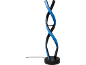 Moderne LED-Tischleuchte in Form einer Doppelhelix mit blauem Licht.