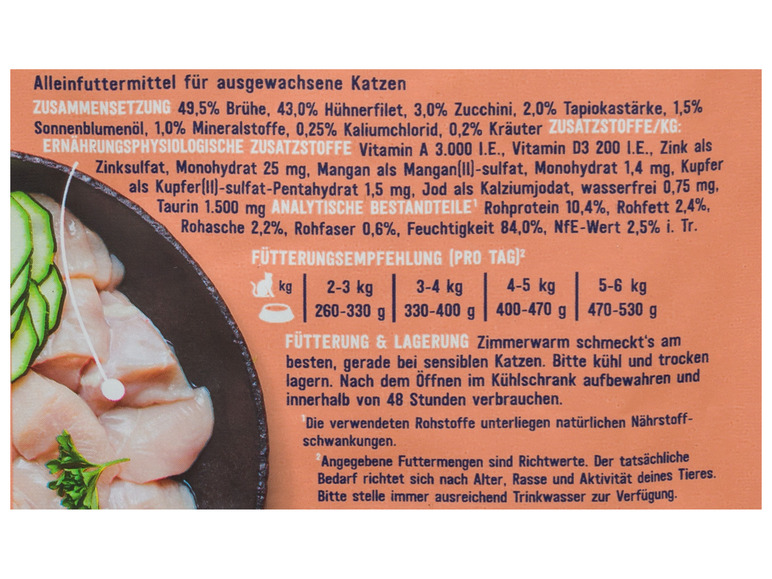 Gehe zu Vollbildansicht: PetsDeli Adult Premium Nassfutter Saucen Menü Hühnerfilet mit Zucchini für Katzen, 4 x 70 g - Bild 4