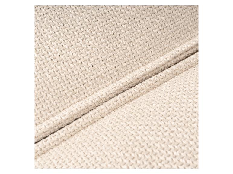Beiger Polsterstoff mit Korbflecht-Textur und weichen Falten.
