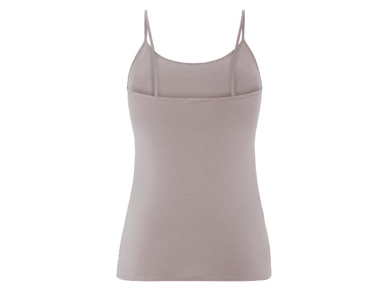 Ein beiger Spaghettiträger-Top, von hinten betrachtet.