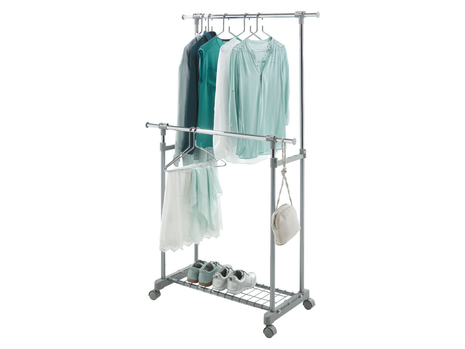 Livarno Home Kleiderständer – Höhenverstellbare Kompakt-Garderobe Mit Schuhablage & Rollen, Stahl/Kunststoff