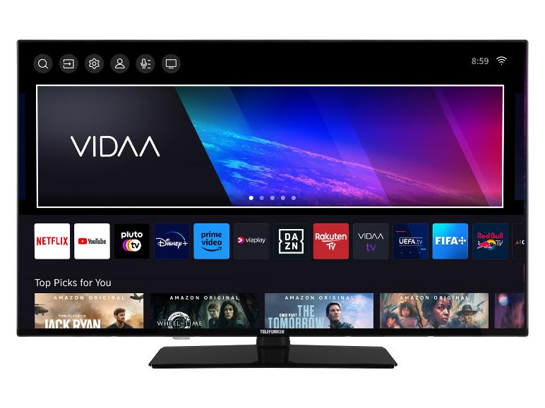 Smart-TV mit Startbildschirm, Streaming-Apps und empfohlenen Sendungen.