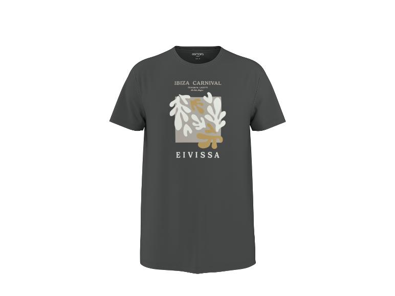 Dunkelgraues Herren-T-Shirt mit 'IBIZA CARNIVAL' Aufdruck und abstrakten Blättern.