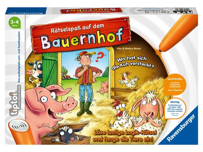 Ravensburger tiptoi Brettspiel „Rätselspaß auf dem Bauernhof“ für Kinder von 3 bis 4 Jahren.
