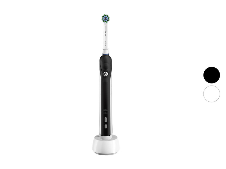 Eine Oral-B elektrische Zahnbürste mit Ladegerät.