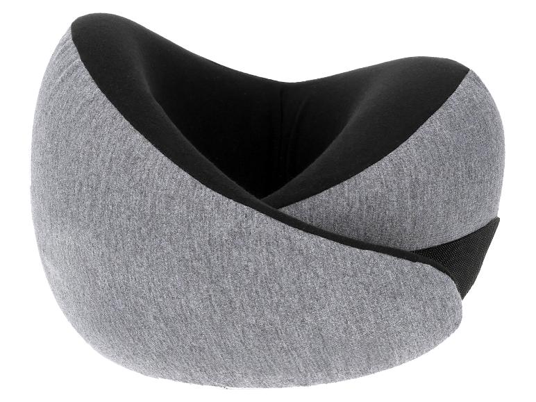 Grau-schwarzes Reisekissen mit ergonomischer Form zur Nackenstütze