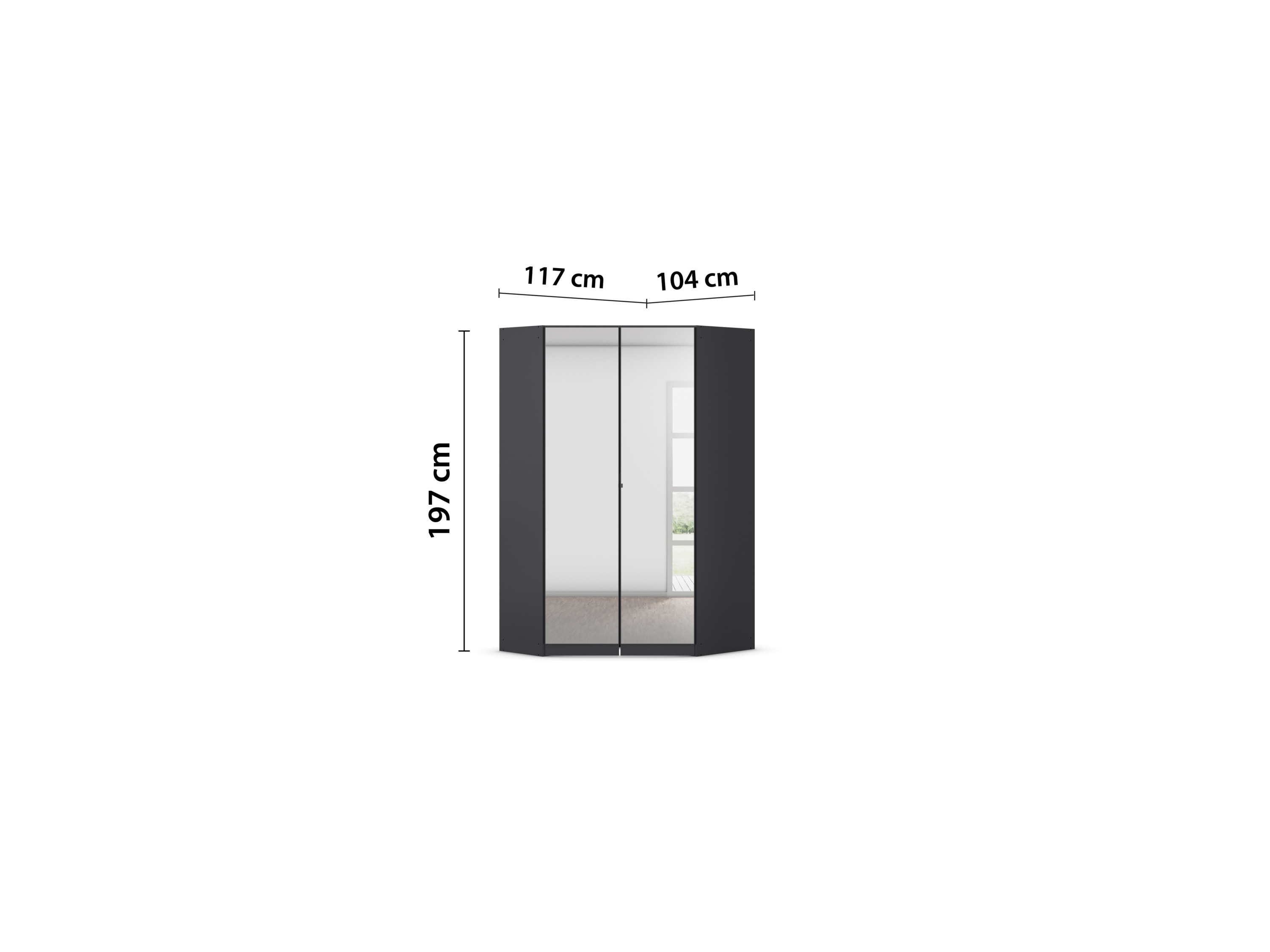 RAUCH BLUE Costa Drehtürenschrank mit Spiegel (Eckschrank, grau metallic, 117 x 197 cm) – Bild 3 von 4