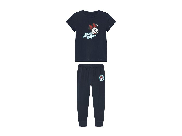 Minnie Mouse Kinderpyjama: dunkelblaues Oberteil und Hose.