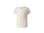 Cremefarbenes geripptes Kurzarm-T-Shirt mit gesticktem Herz auf der Brust.