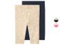 2er-Pack Baby-Mädchen-Leggings: eine beige mit Gänseblümchen und eine unifarbene dunkelblaue.