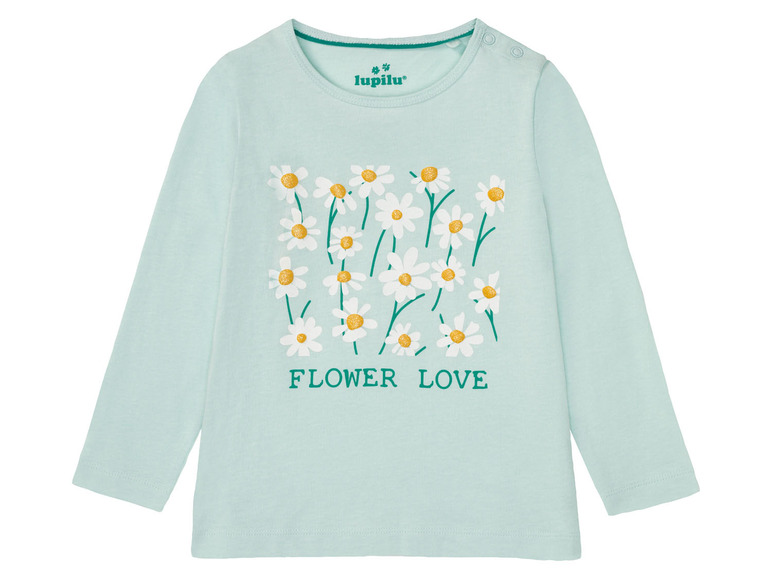 Lupilu Langarmshirt mit Blumenmuster und dem Schriftzug 'Flower Love'.
