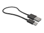 Kurzes schwarzes USB-C-zu-USB-A-Kabel zum Laden und zur Datenübertragung.