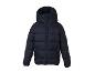 Dunkelblaue Kinder-Steppjacke mit Kapuze und Dinosaurier-Print innen.