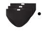 Drei schwarze gerippte Baumwollslips mit „LOVE COTTON“-Etiketten.