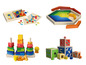 Holzb Bausteine, Stapelspiele und geometrische Puzzles für Kinder.