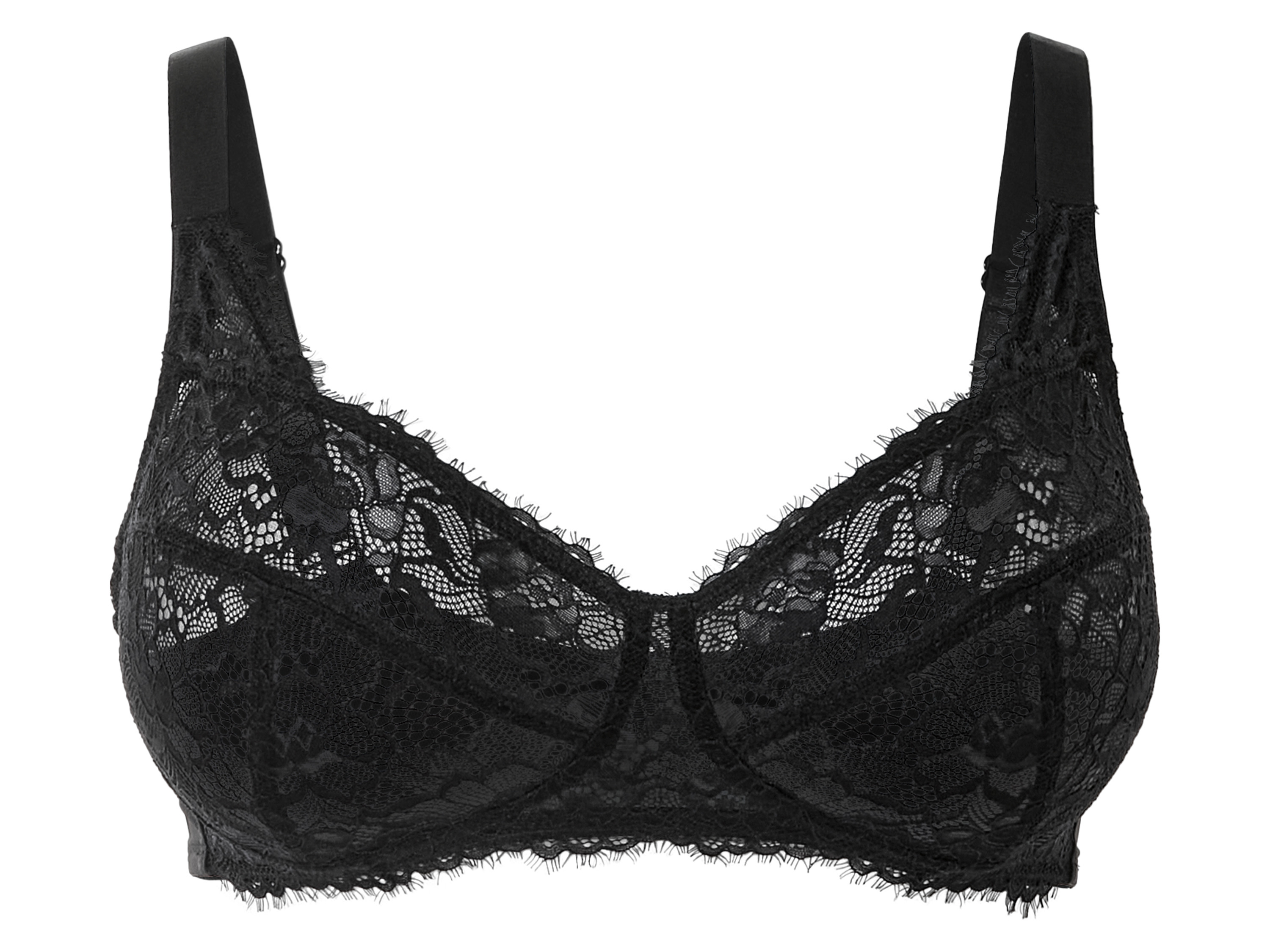 esmara® Damen BH Spitze (Schwarz, 85C)““ | Mesh: Polyamid, 8 % Elasthan Lycra® schwarz: Spitze: Polyamid, 18 % Elasthan Lycra Rückseite: Polyamid, 10 % Elasthan Lycra Cupfutter/Seitenteilfutter: Polyamid