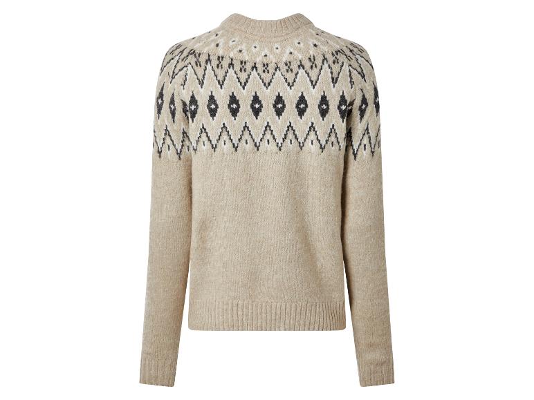 Beiger Pullover mit schwarz-weißem Fair Isle Muster.