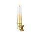 Goldene LED-Kerze mit Clip, mit weißer Spitze und leuchtender Flamme.
