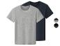 Zwei Herren-T-Shirts mit kurzen Ärmeln: grau und dunkelblau, mit Farbpalette.
