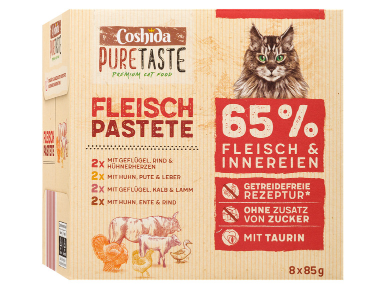 Gehe zu Vollbildansicht: COSHIDA Pure Taste Katzennassnahrung Fleisch Pastete Multipack, 4 x 680 g - Bild 2
