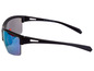 Schwarze Sonnenbrille mit blauen und grauen Gläsern.