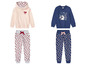 Zwei Sets Kinderkleidung mit Hoodies und Jogginghosen mit Herzchenmuster.