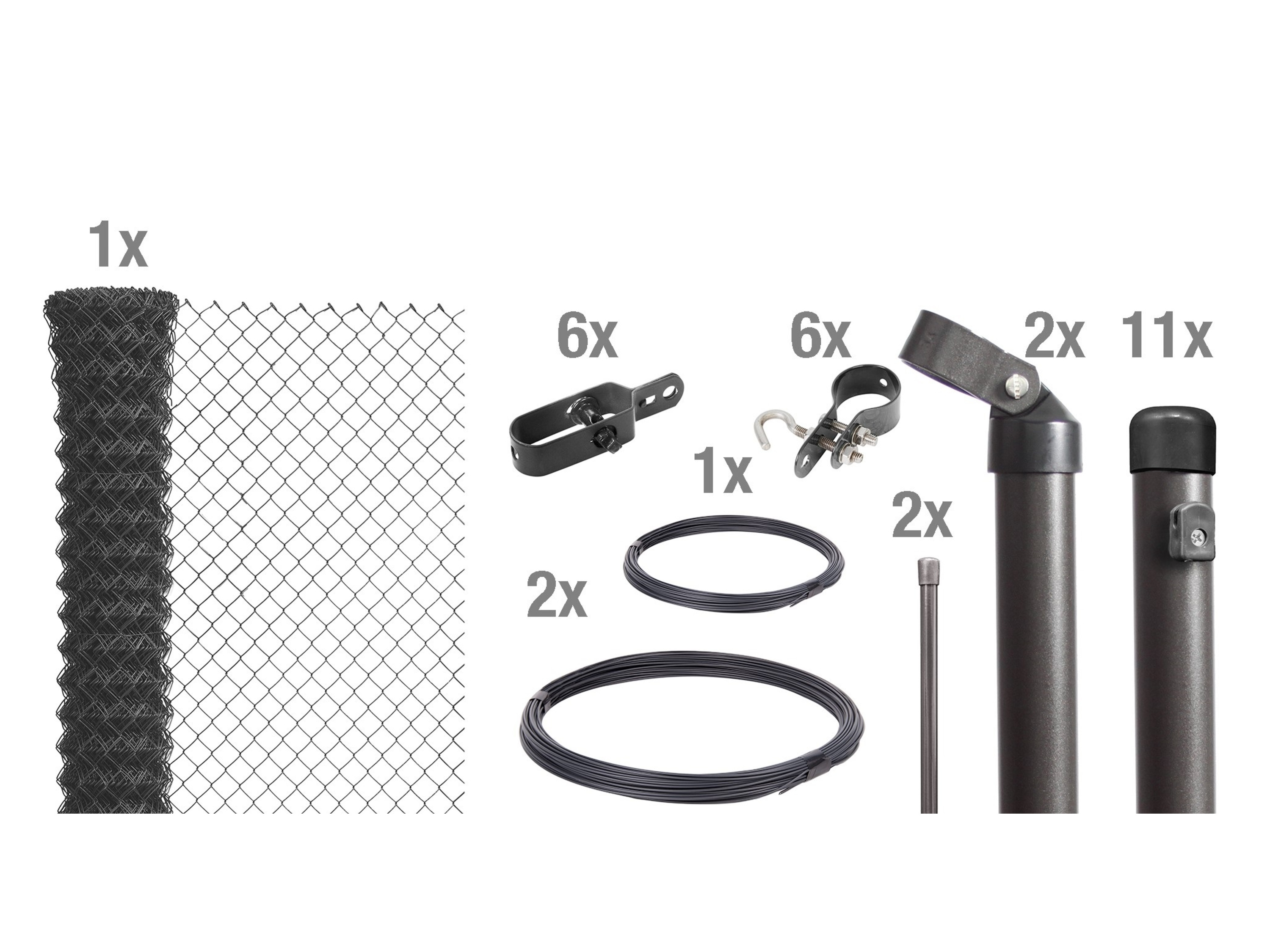 ALBERTS Set Maschendrahtzaun zum Einbetonieren, anthrazit (1000 mm)