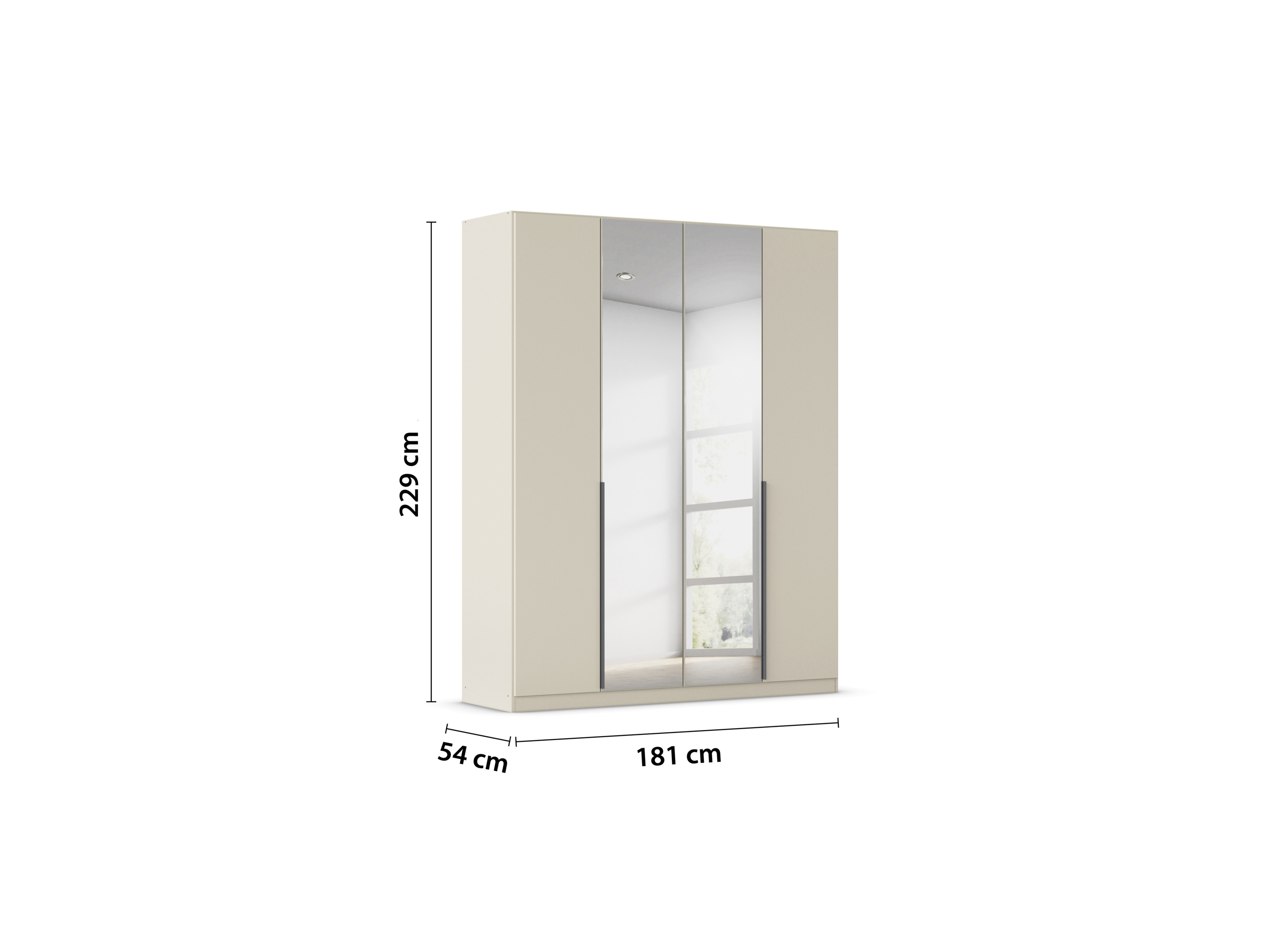 RAUCH ORANGE Drehtürenschrank Alabama mit Spiegel (Premium-Zubehör, Beige-Champagner, Griffe Grau, 181 x 229 cm) – Bild 3 von 4