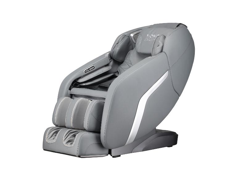 Grauer Massagesessel mit „HOME DELUX“-Logo