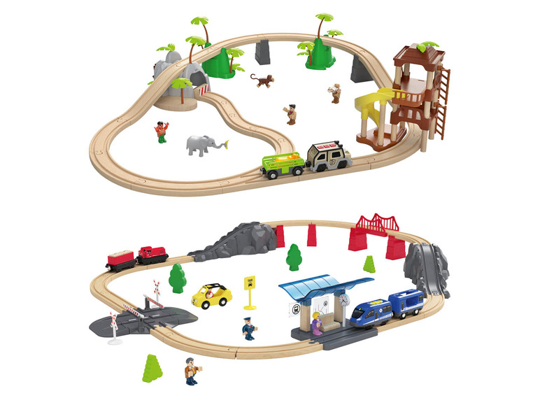 Gehe zu Vollbildansicht: Playtive Eisenbahnset Dschungel / Passagierzug, aus Buchenholz - Bild 1