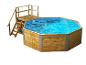 Achteckiger Holzpool mit Leiter und Plattform.
