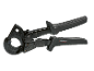 Schwarze Ratschen-Kabelschere mit ergonomischen Griffen.