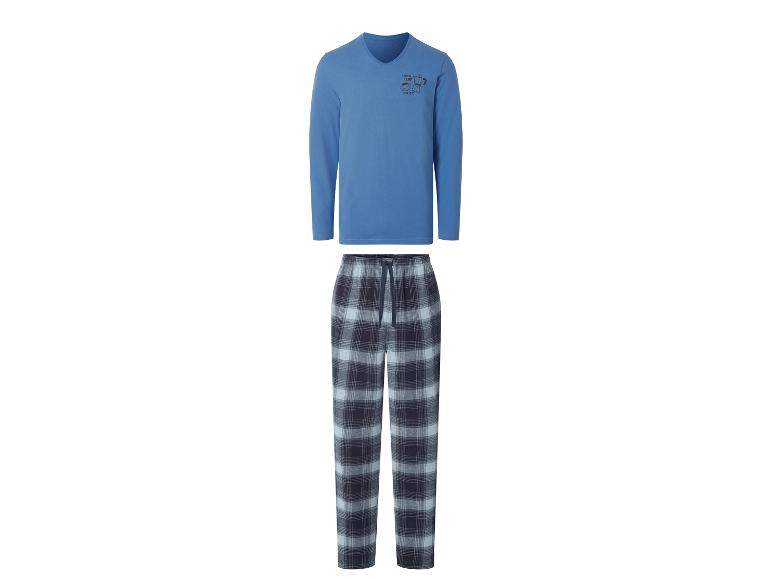 ESMARA MEN Herren-Pyjama mit blauem Langarmshirt und karierter Hose.