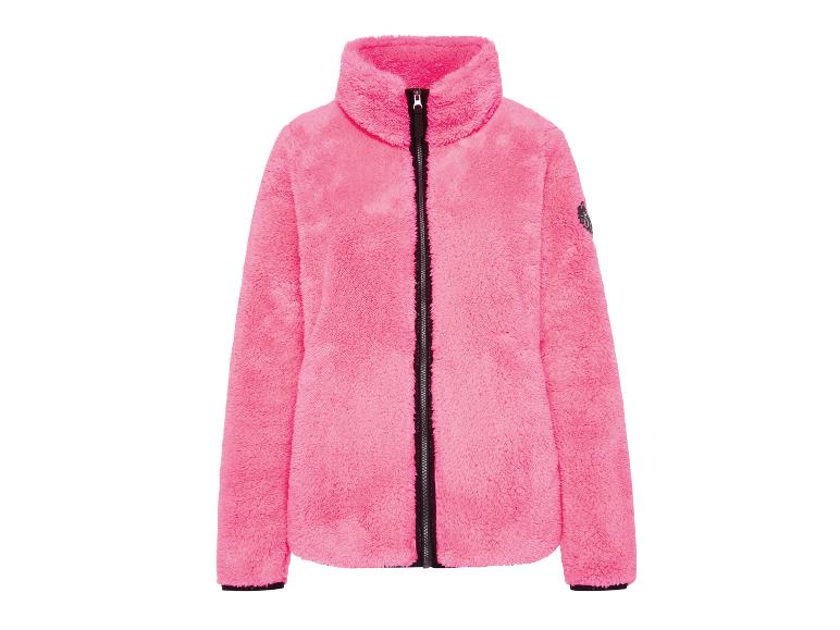 Rosa Teddyfleecejacke mit schwarzem Reißverschluss
