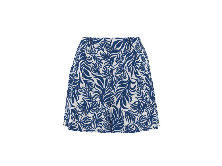 Damen-Shorts mit blau-weißem Blättermuster.