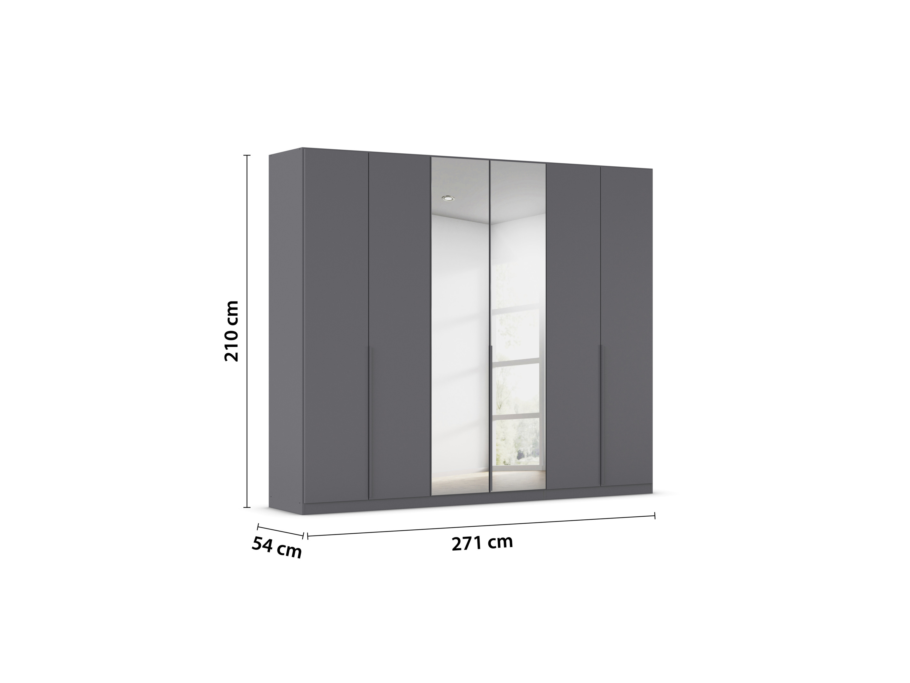 RAUCH ORANGE Drehtürenschrank Alabama mit Spiegel (Classic-Zubehör, Graumetallic, Griffe Grau, 271 x 210 cm) – Bild 3 von 4