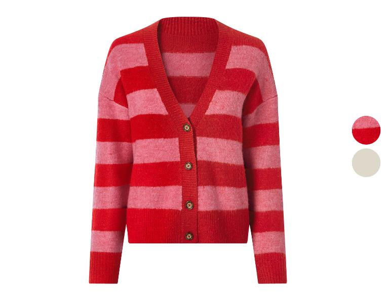 ESMARA® Damen Grobstrick-Cardigan mit roten und rosa Streifen