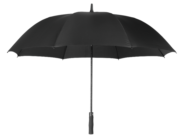 Schwarzer Regenschirm geöffnet, bereit zum Schutz vor Regen.